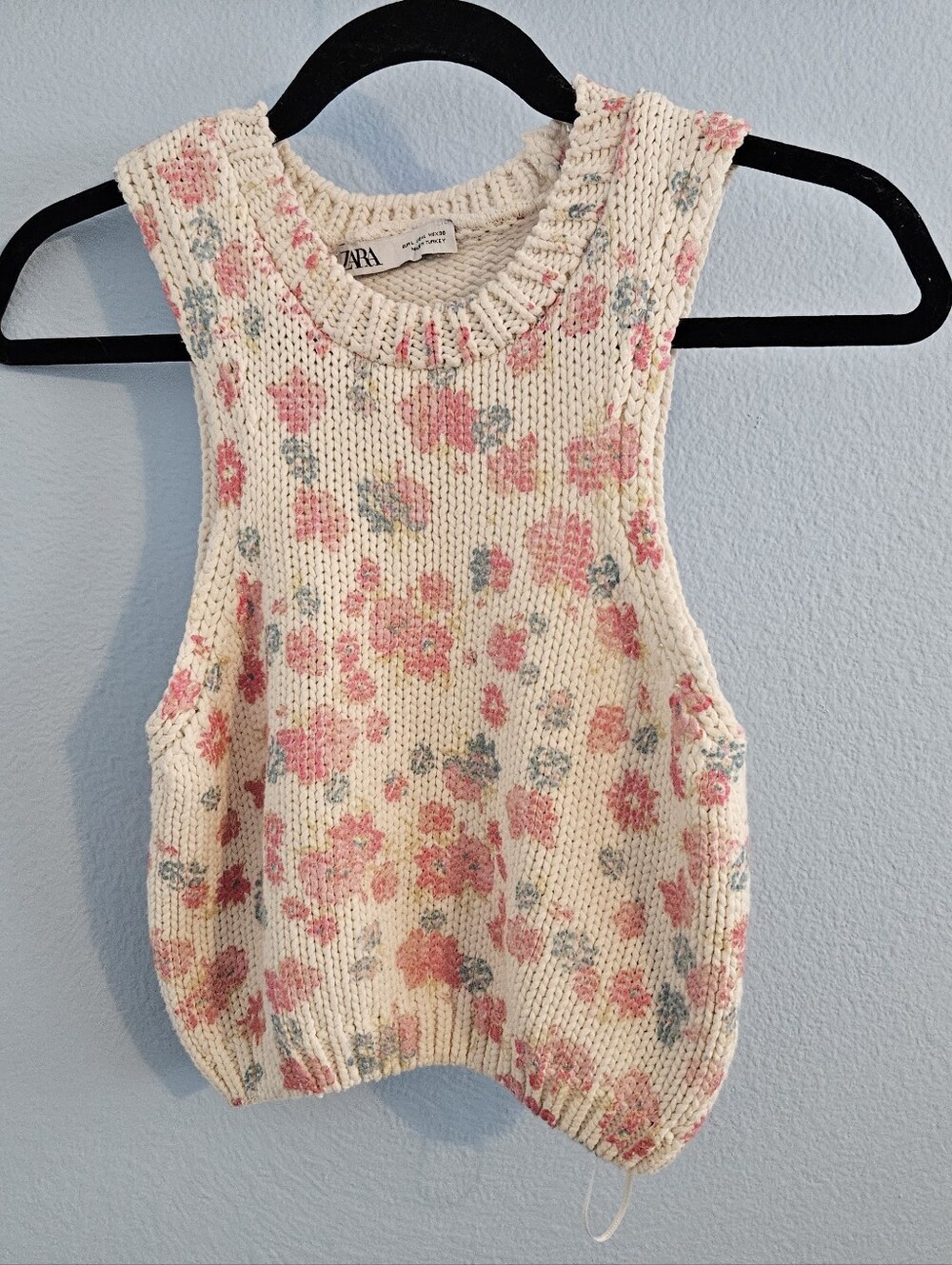 Zara Cream Knit Tank with Pink & Light Blue Floral Accents